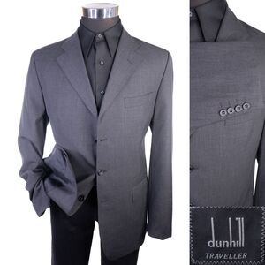 Dunhill Blazer Sport Coat Sz 40L Three Button Gray Wool Suit Jacket Solid Gray